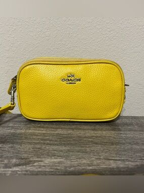 Coach Yellow Pebbled Leather Camera Bag Crossbody